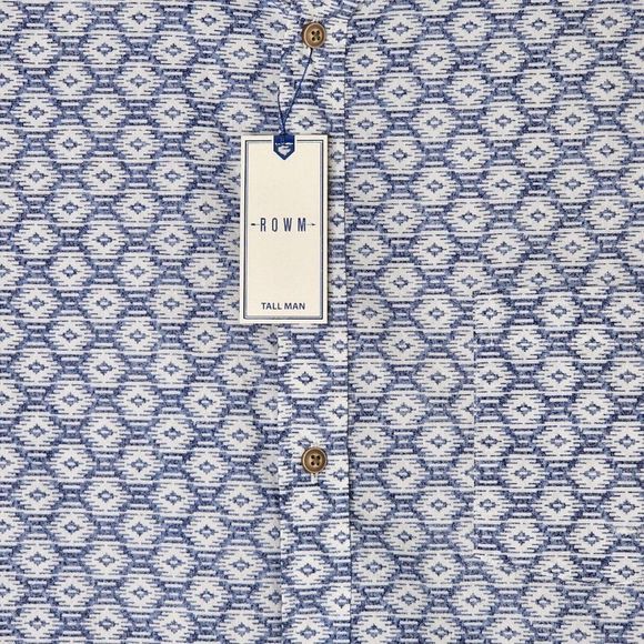 ROWM Big & Tall Mens Short Sleeved Collared Shirt Blue White NWT 2XT Cotton - Picture 4 of 8